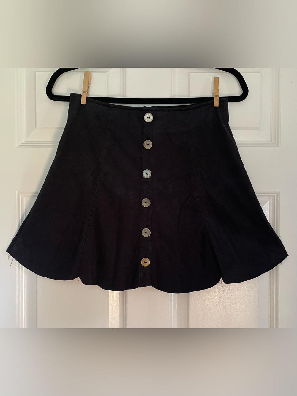 Black Suede Button-Front A-Line Skirt